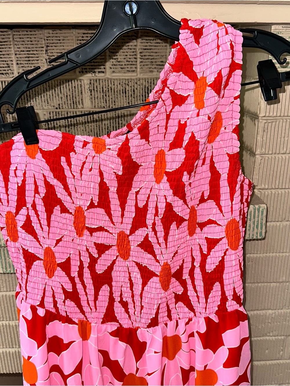 Sundress by BTFBM Smocked Bodice One-Shoulder Pink & Red Floral Maxi Dress - Picture 2 of 4